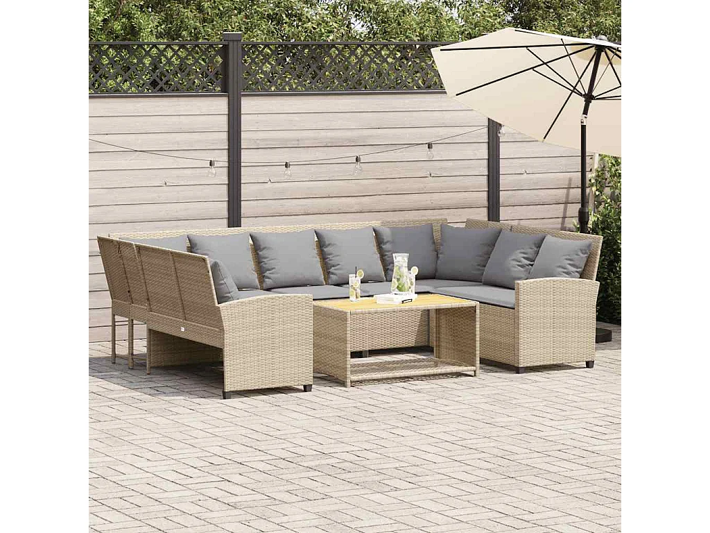 Garden Furniture - Canapé de jardin avec coussins beige résine tressée