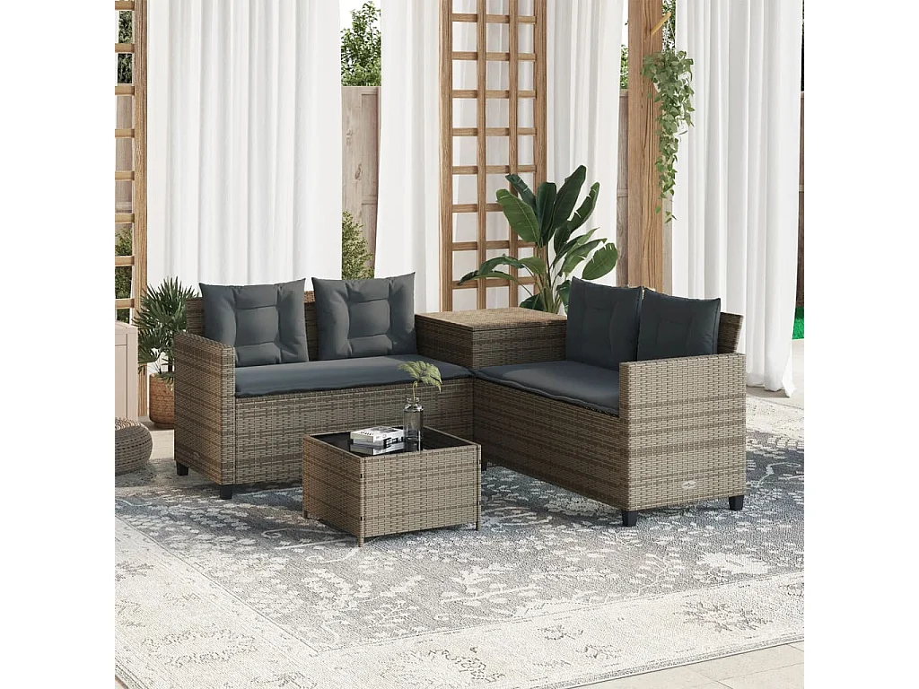 Garden Furniture - Canapé de jardin avec table et coussins en forme de L gris