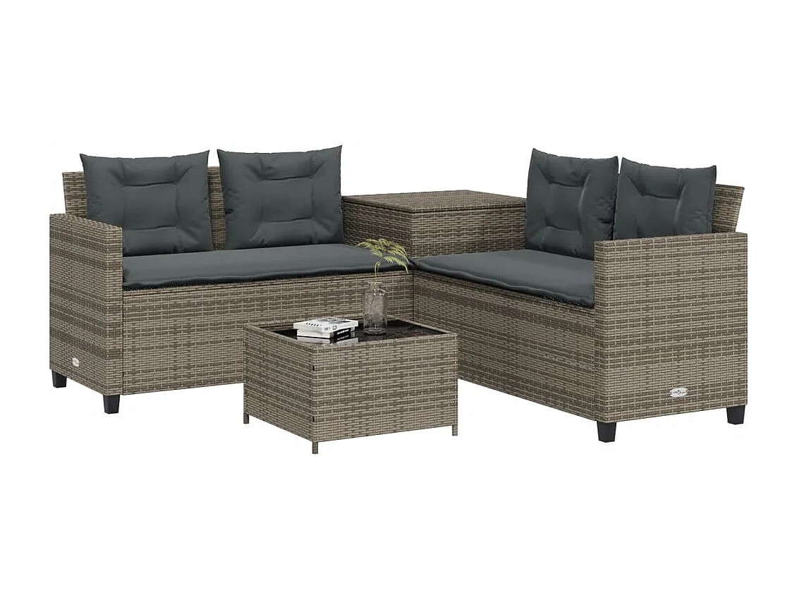 Garden Furniture - Canapé de jardin avec table et coussins en forme de L gris
