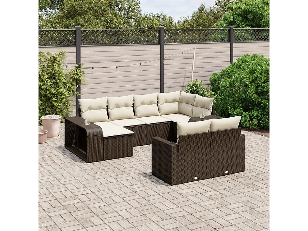 Garden Furniture - Salon de jardin 10 pcs avec coussins marron résine tressée