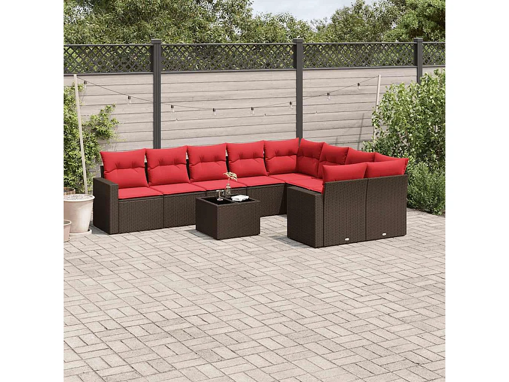 Garden Furniture - Salon de jardin 10 pcs avec coussins marron résine tressée
