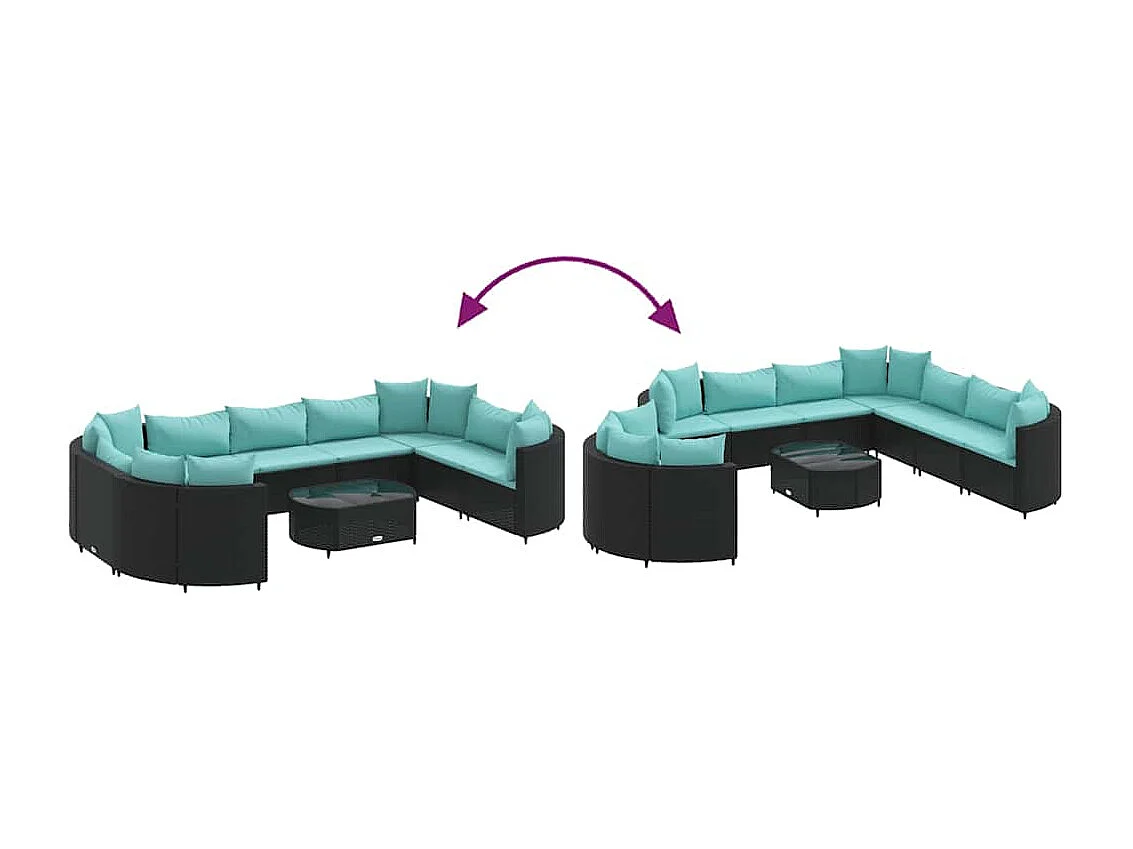 Garden Furniture - Salon de jardin 10 pcs avec coussins noir résine tressée