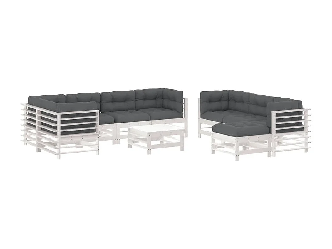10pcs conjunto lounge jardim c/almofadões madeira maciça branco