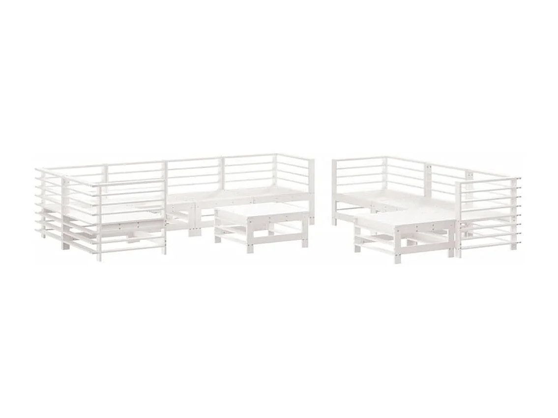 10pcs conjunto lounge jardim c/almofadões madeira maciça branco
