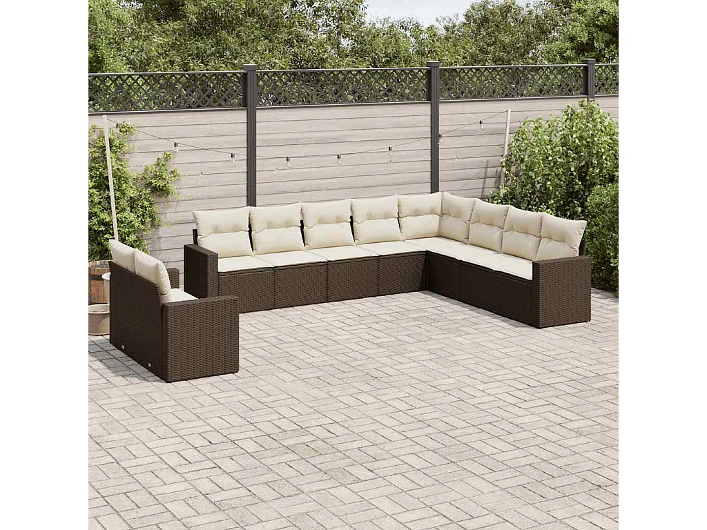 Garden Furniture - 10-tlg. Garten-Sofagarnitur mit Kissen Braun Poly Rattan