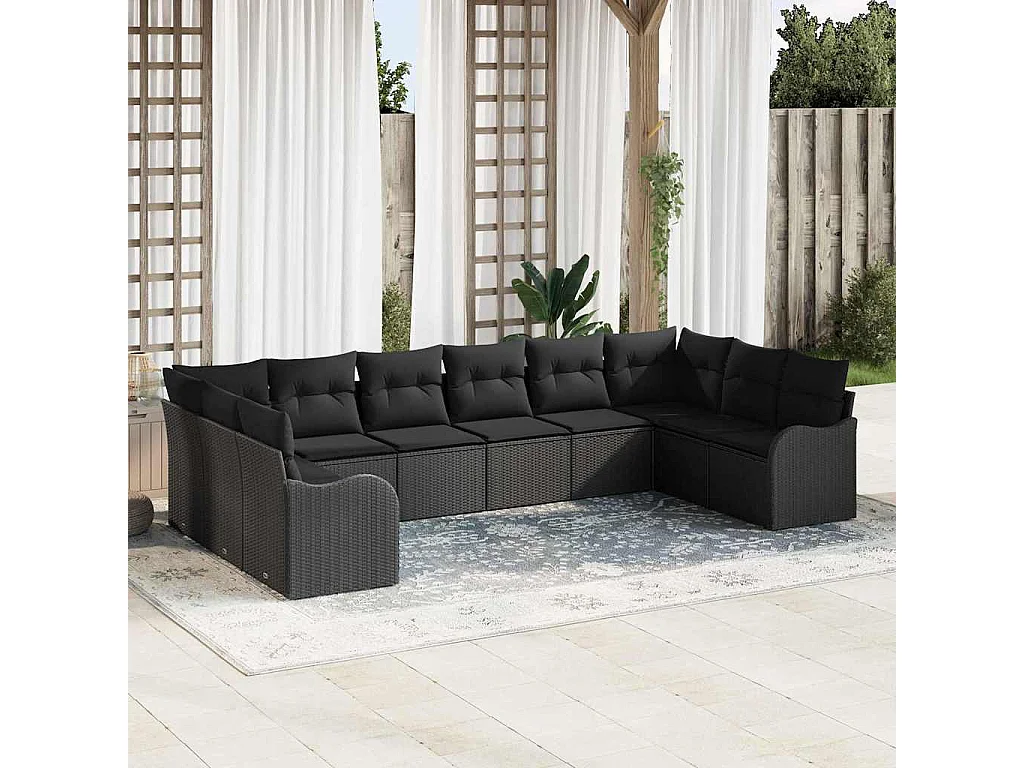 Garden Furniture - Gartensofa-set 10 pcs Schwarz Poly-Rattan