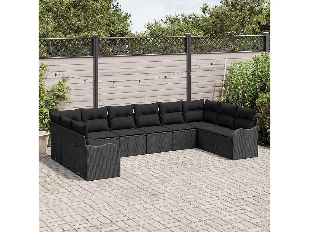 Garden Furniture - Gartensofa-set 10 pcs Schwarz Poly-Rattan
