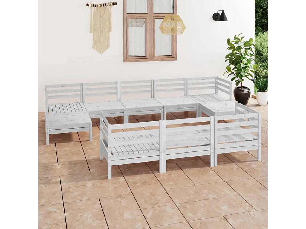 10 pcs conjunto lounge de jardim pinho maciço branco