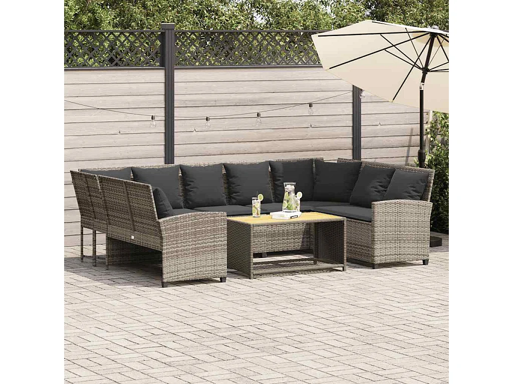 Garden Furniture - Canapé de jardin et coussins gris clair résine tressée