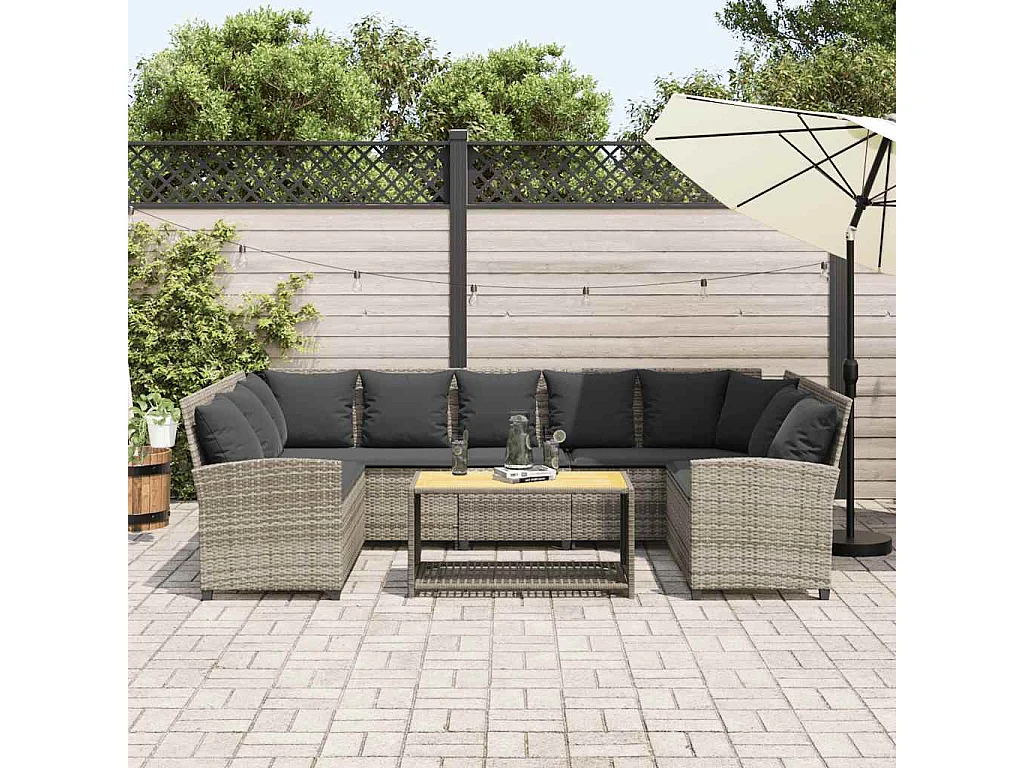 Garden Furniture - Canapé de jardin et coussins gris clair résine tressée