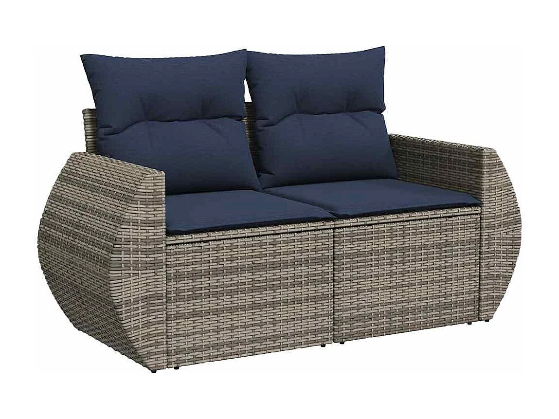 Garden Furniture - 9-tlg. Garten-Sofagarnitur mit Kissen Grau Poly Rattan Akazie