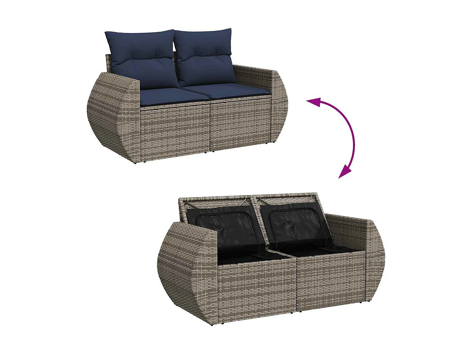 Garden Furniture - 9-tlg. Garten-Sofagarnitur mit Kissen Grau Poly Rattan Akazie