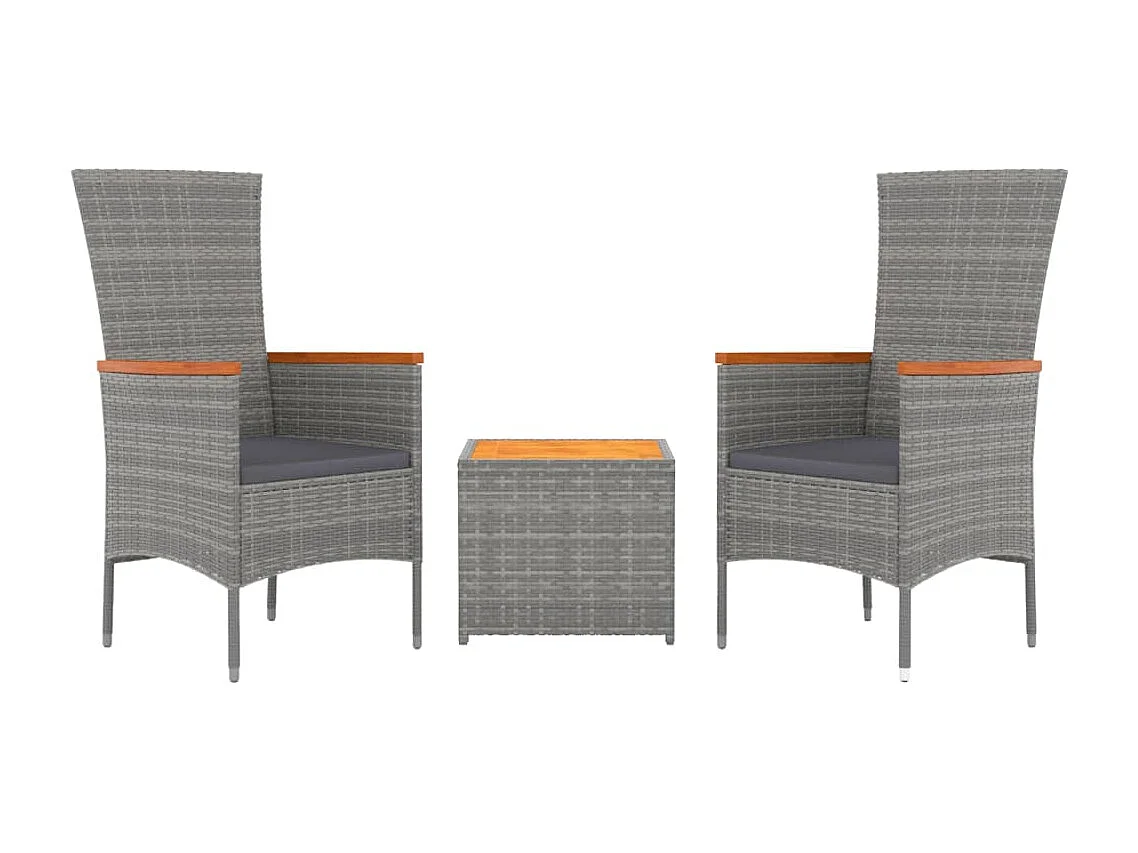 Garden Furniture - 3-tlg. Garten-Lounge-Set Grau Poly Rattan & Massivholz Akazie