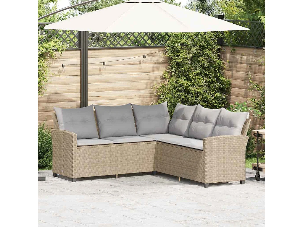 Garden Furniture - L-förmiges Couchsofa mit Kissen Beige Polyrattan