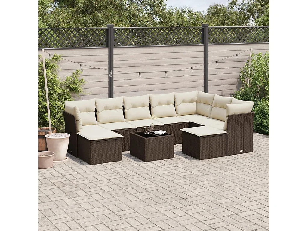 Garden Furniture - Set Divani da Giardino 10pz con Cuscini in Polyrattan Marrone