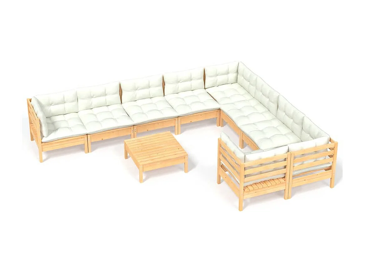 10 pcs conjunto lounge de jardim c/ almofadões cor creme pinho