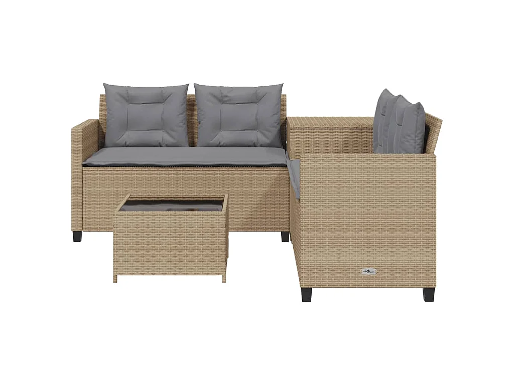 Garden Furniture - Canapé de jardin avec table et coussins en forme de L beige