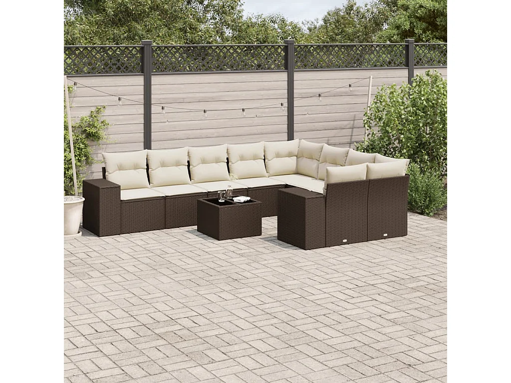 Garden Furniture - Salon de jardin 10 pcs avec coussins marron résine tressée
