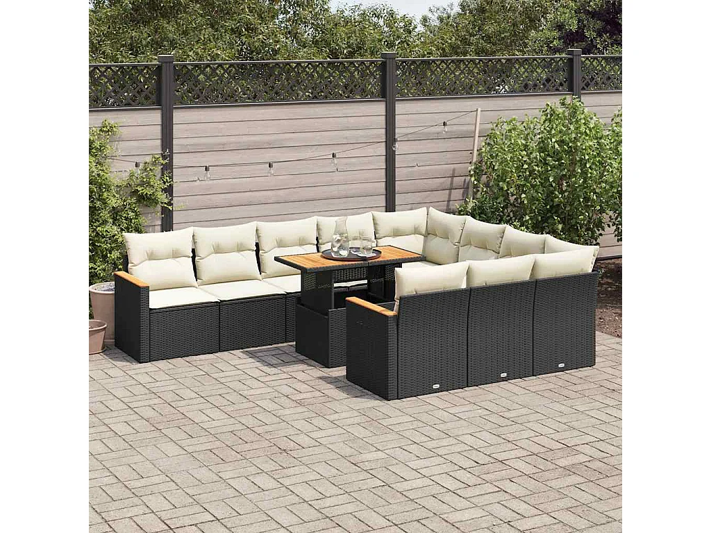 Garden Furniture - Set Divani da Giardino 11 pz con Cuscini Polyrattan Acacia Nero