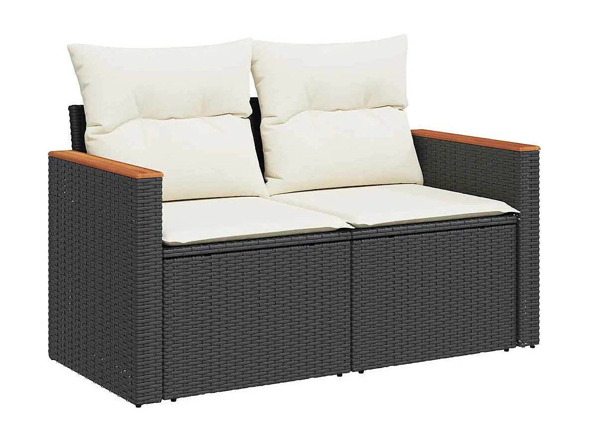 Garden Furniture - Set Divani da Giardino 11 pz con Cuscini Polyrattan Acacia Nero