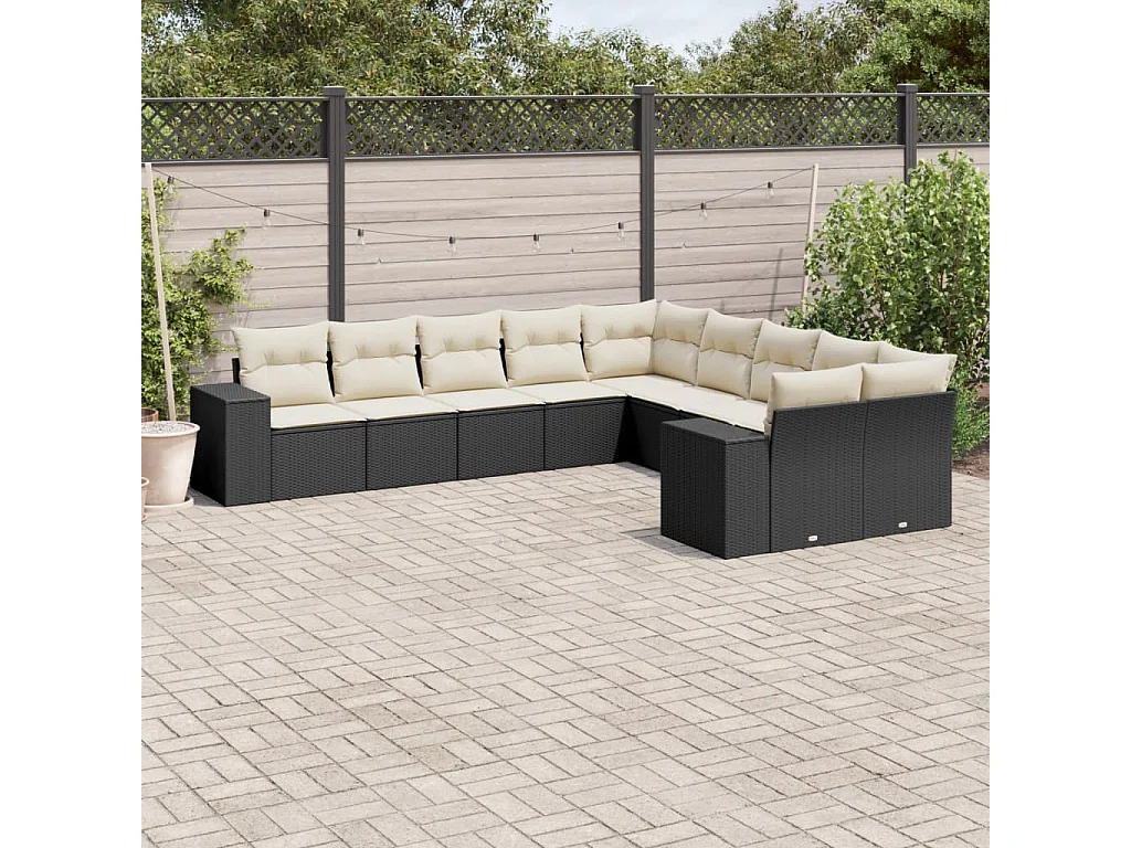 Garden Furniture - Set Divani da Giardino 10pz con Cuscini in Polyrattan Nero