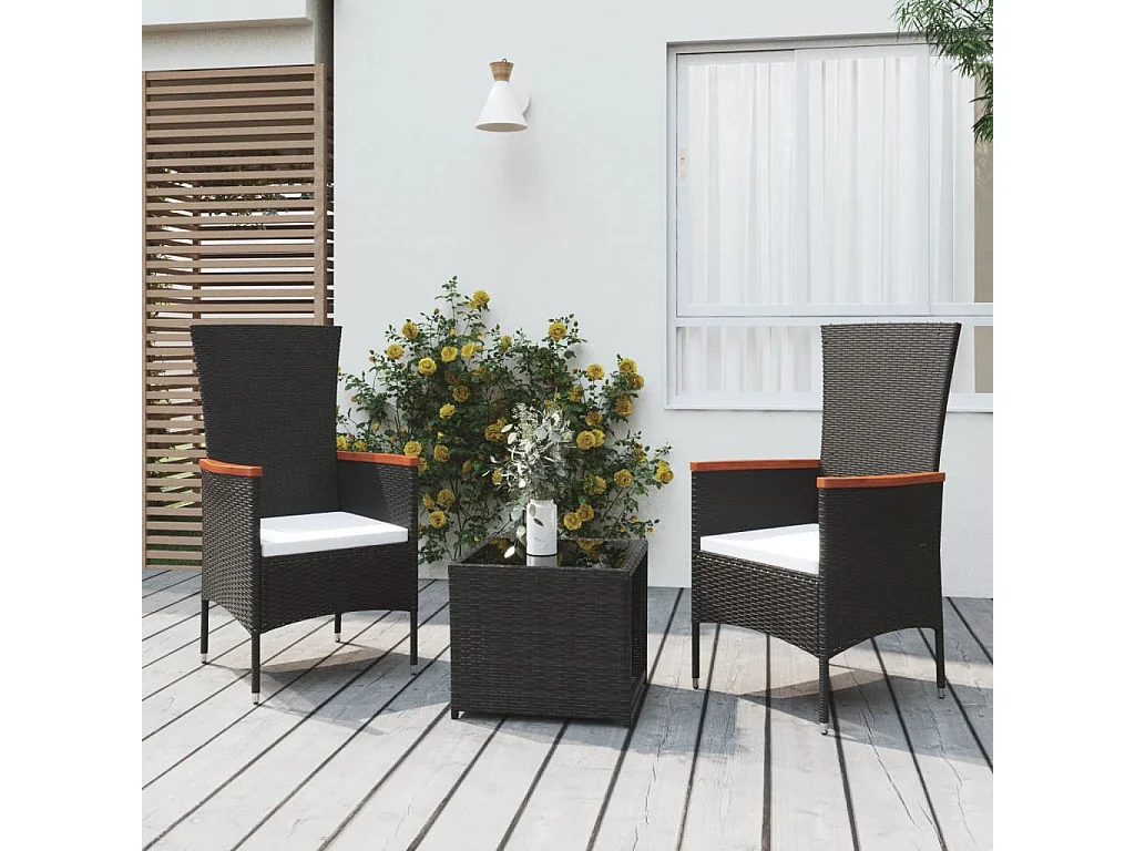 Garden Furniture - 3-tlg. Garten-Lounge-Set Schwarz Poly Rattan & Stahl