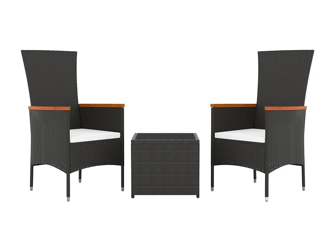 Garden Furniture - 3-tlg. Garten-Lounge-Set Schwarz Poly Rattan & Stahl