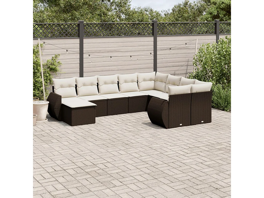 Garden Furniture - Salon de jardin 10 pcs avec coussins marron résine tressée