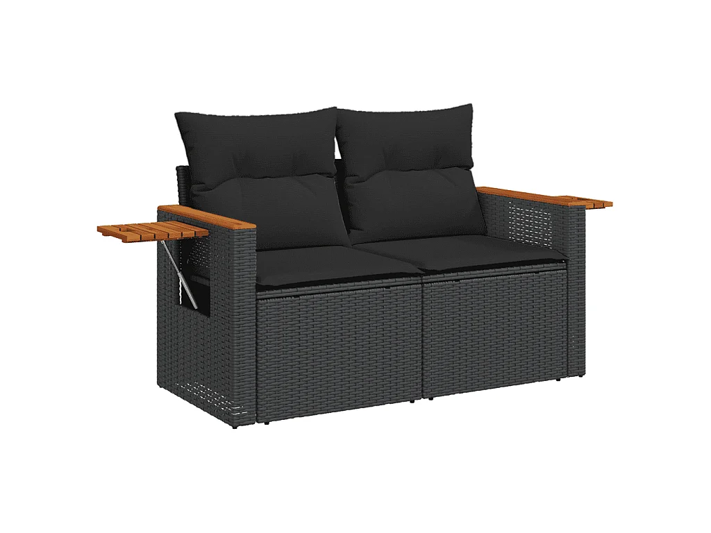 Garden Furniture - 10-tlg. Garten-Sofagarnitur mit Kissen Schwarz Poly Rattan
