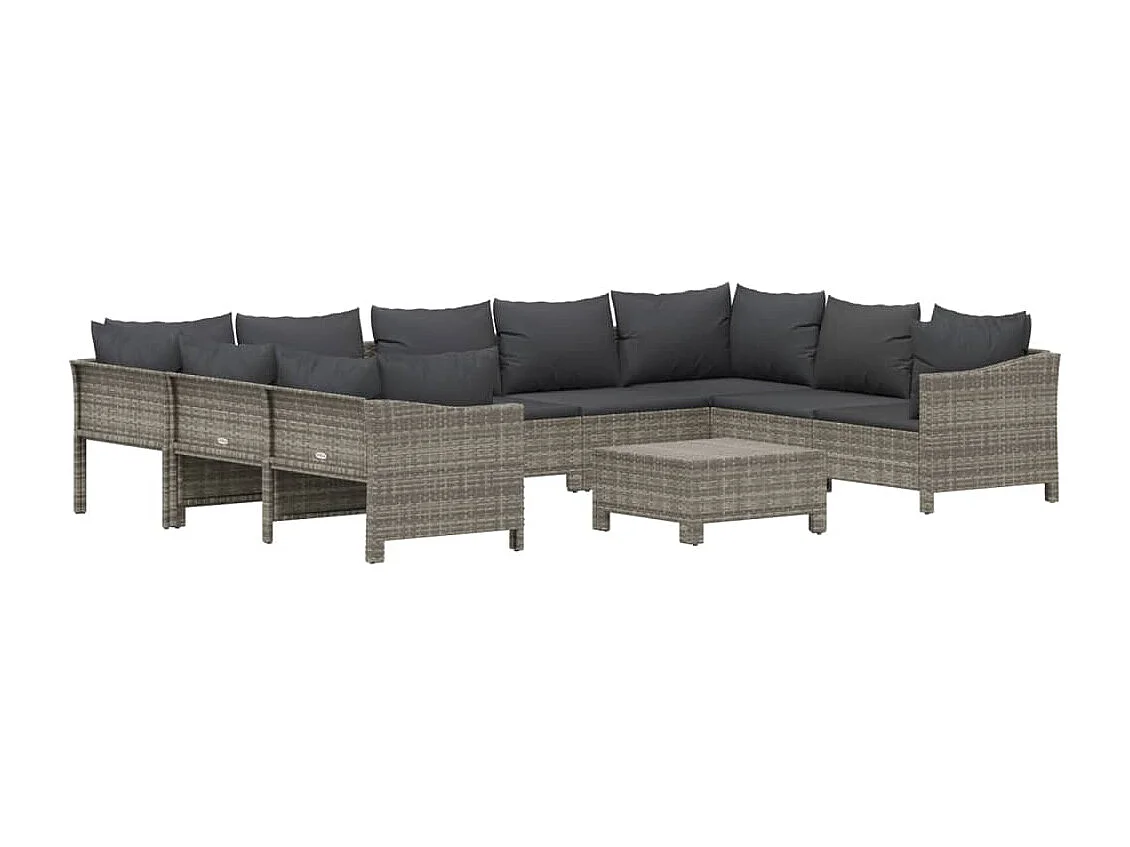 Garden Furniture - 10-tlg. Garten-Lounge-Set mit Kissen Grau Poly Rattan