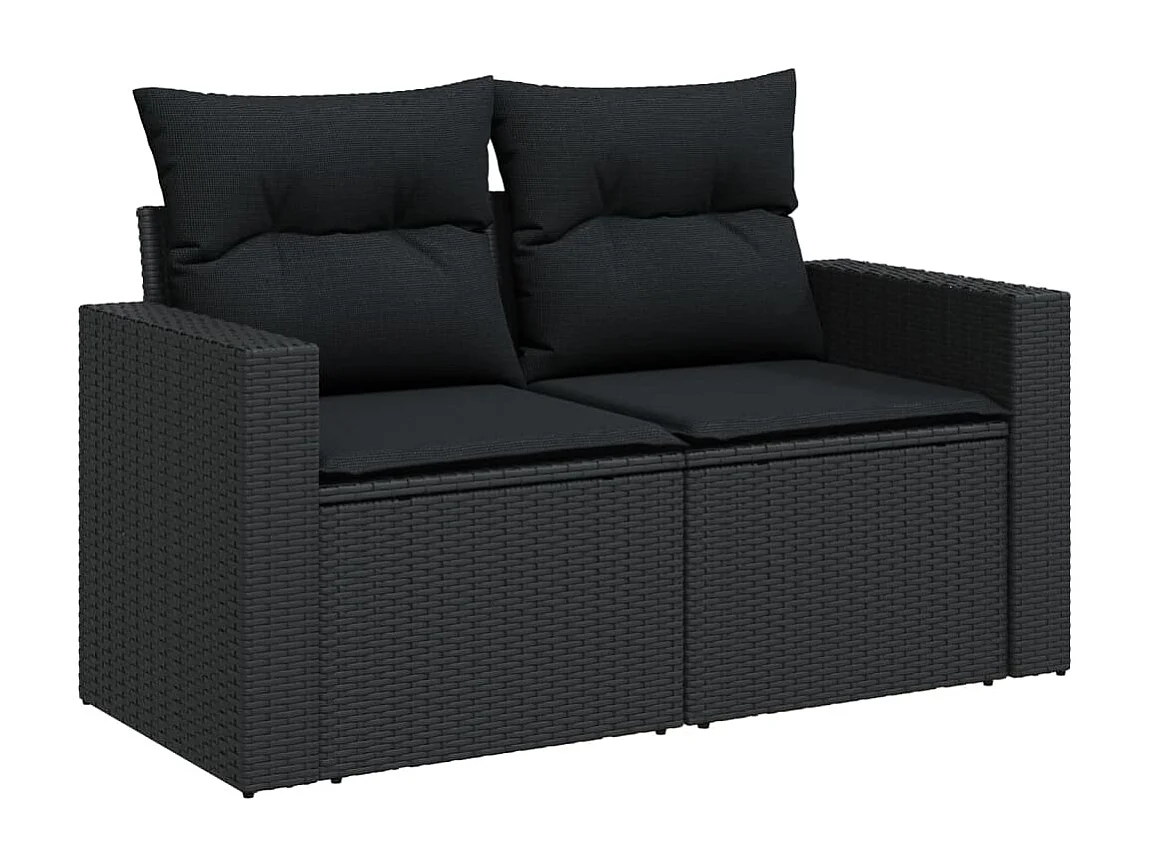 10 pcs conjunto sofás de jardim c/ almofadões vime PE preto