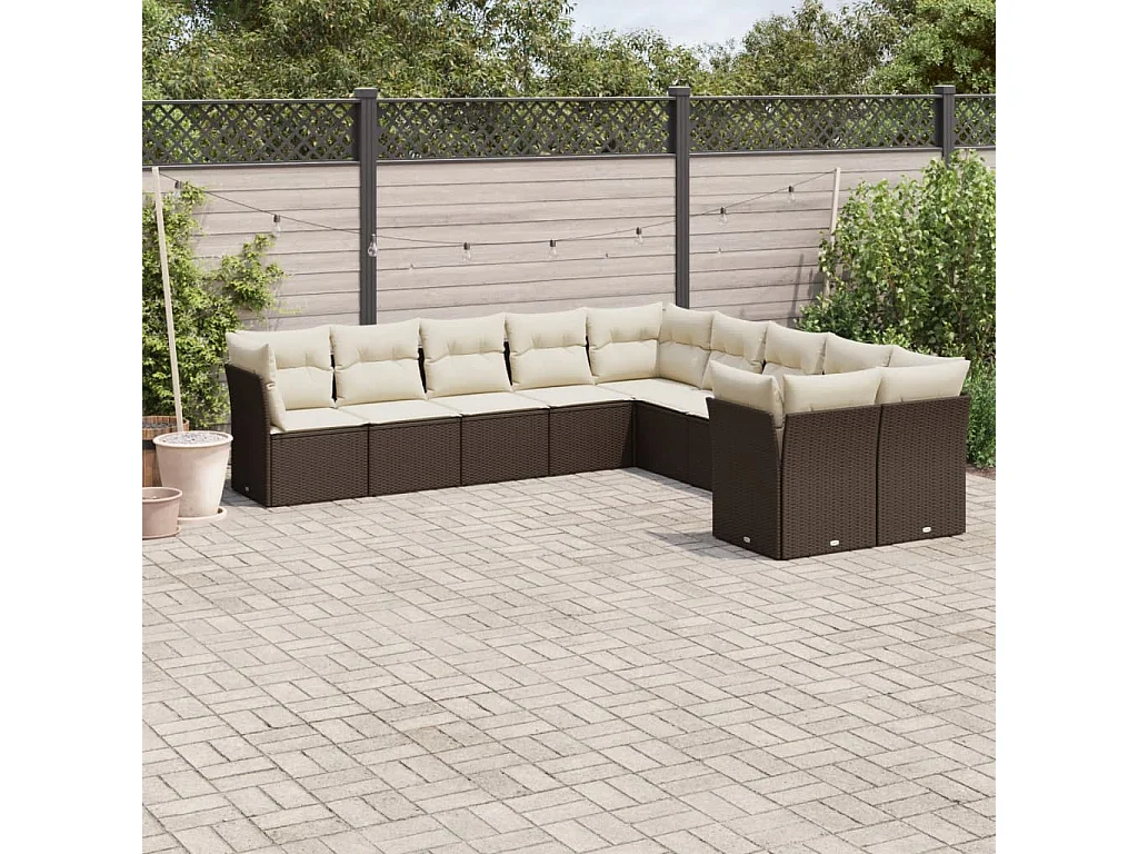 Garden Furniture - Set Divani da Giardino 10pz con Cuscini in Polyrattan Marrone