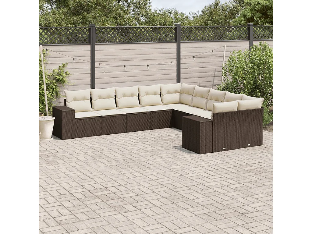 Garden Furniture - Salon de jardin 10 pcs avec coussins marron résine tressée