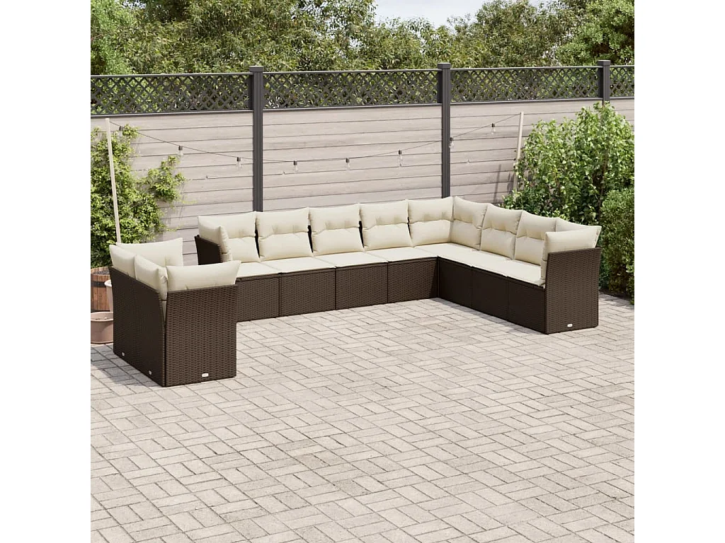 Garden Furniture - Salon de jardin 10 pcs avec coussins marron résine tressée