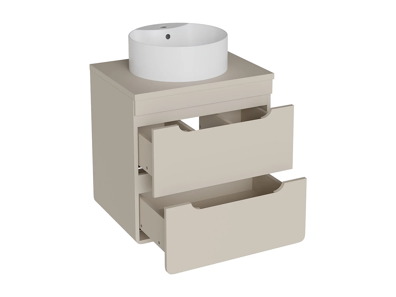 Meuble de salle de bain suspendu avec vasque à poser ronde - Beige - 60 cm - ARUBA