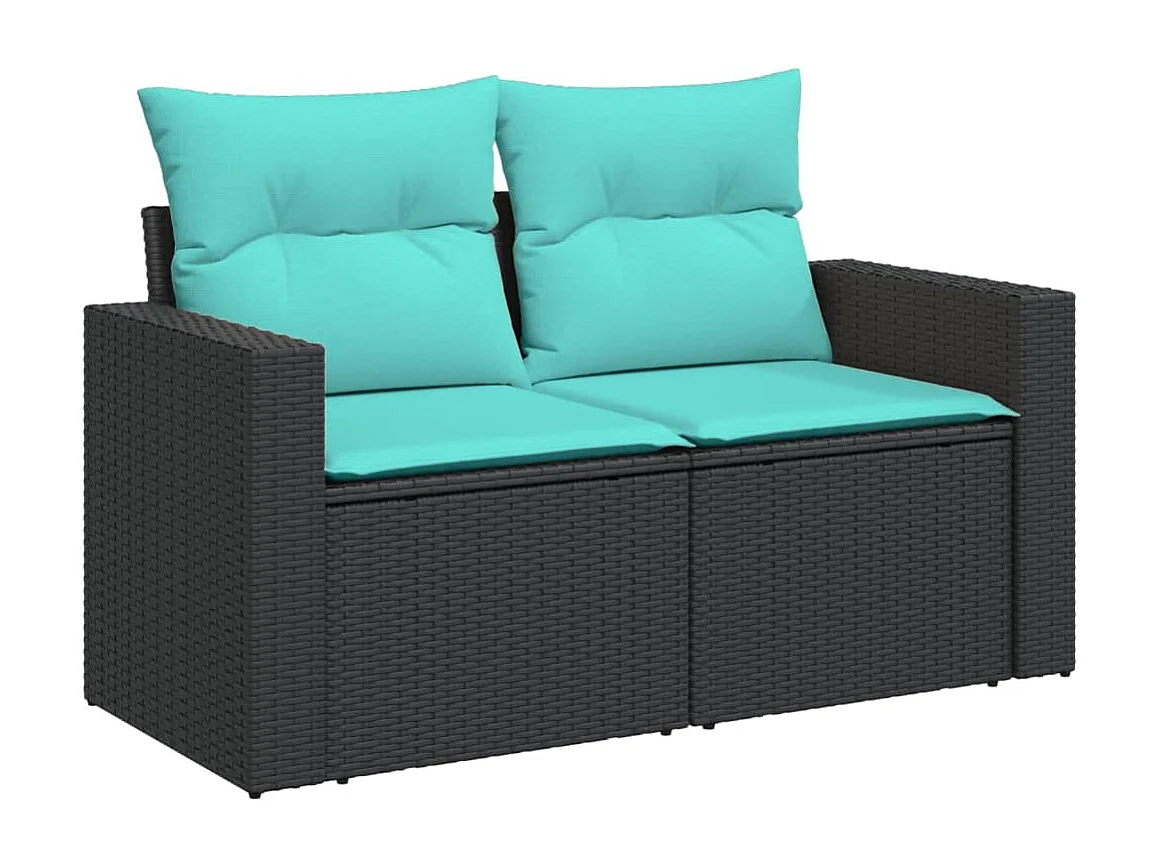 10 pcs conjunto de sofás p/ jardim c/ almofadões vime PE preto