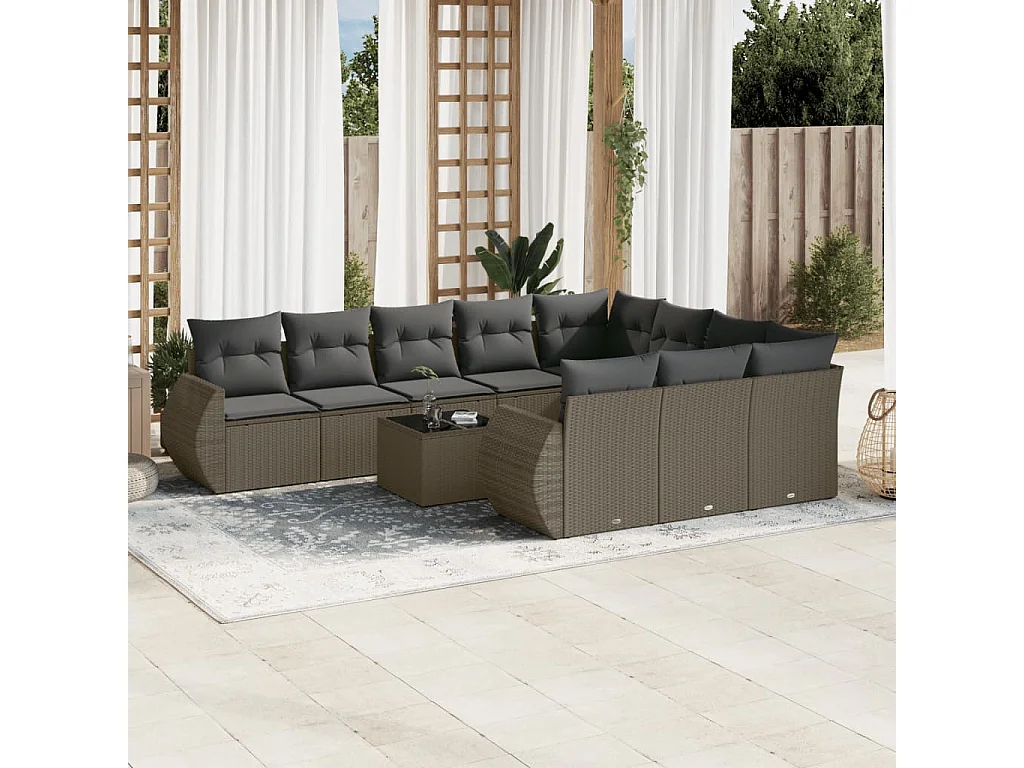 Garden Furniture - Set Divani da Giardino 11 pz con Cuscini in Polyrattan Grigio