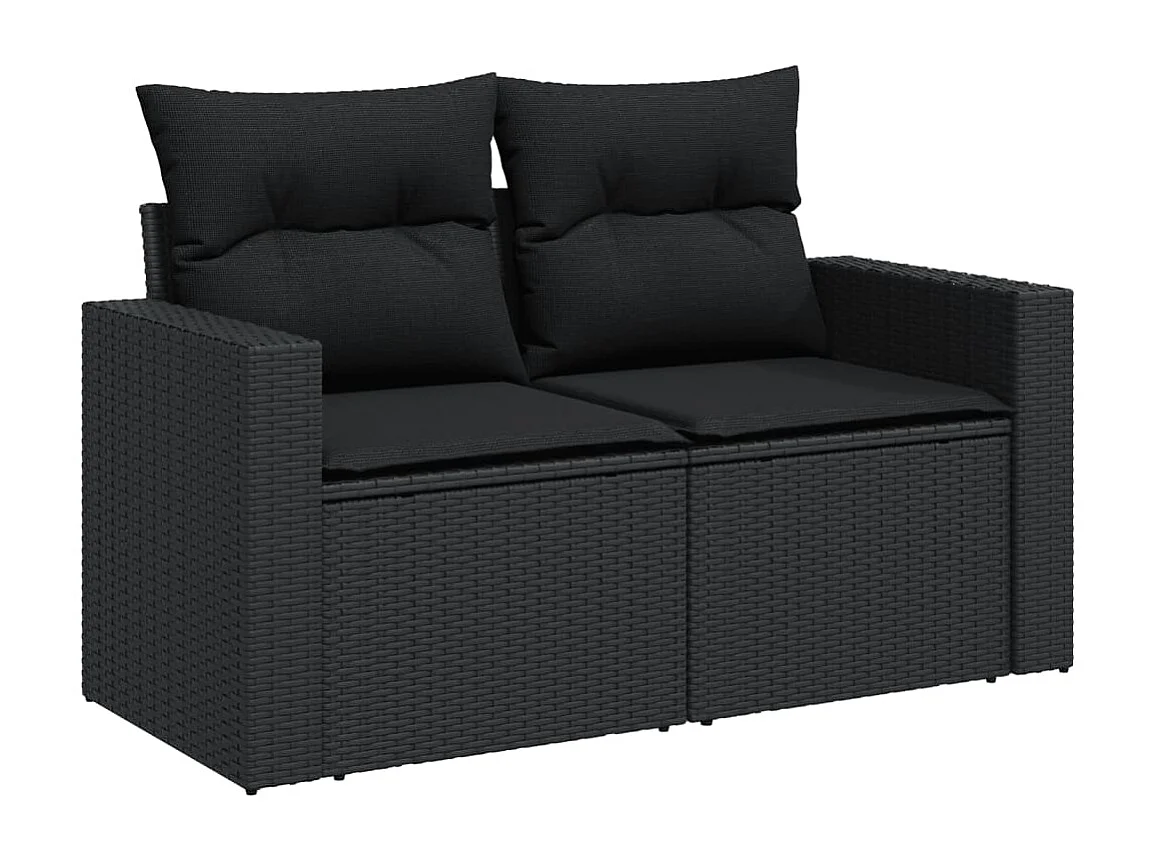 Garden Furniture - 10-tlg. Garten-Sofagarnitur mit Kissen Schwarz Poly Rattan