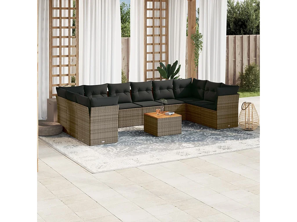 Garden Furniture - Set Divani da Giardino 11 pz con Cuscini in Polyrattan Grigio
