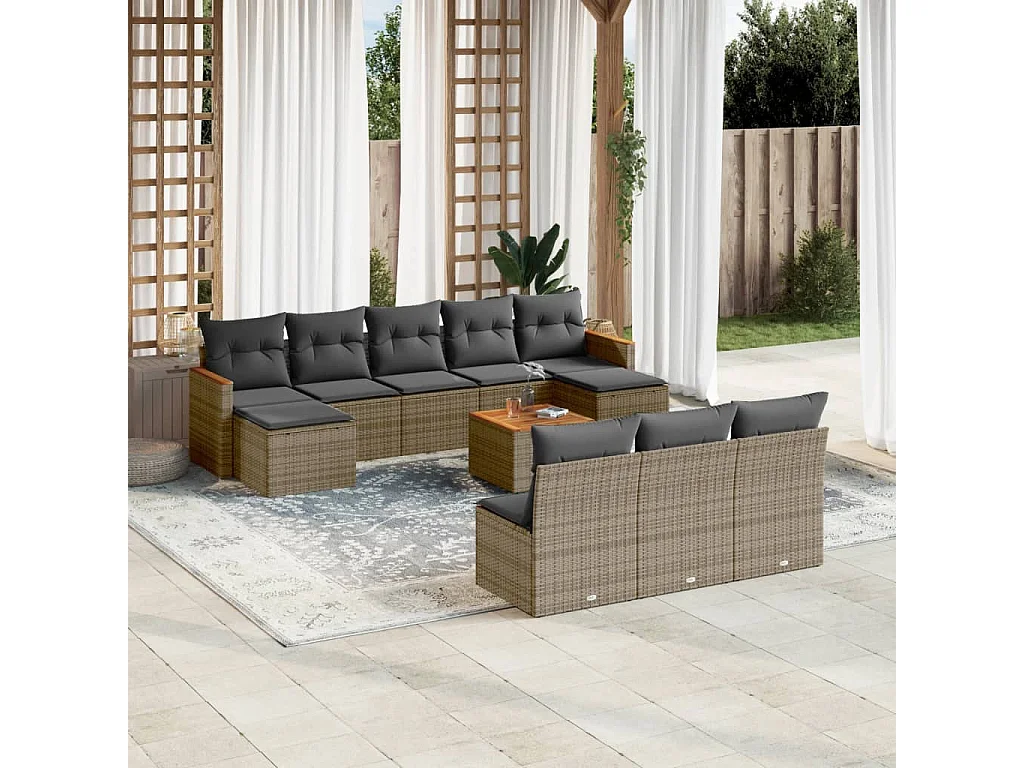 Garden Furniture - Set Divani da Giardino 11 pz con Cuscini in Polyrattan Grigio