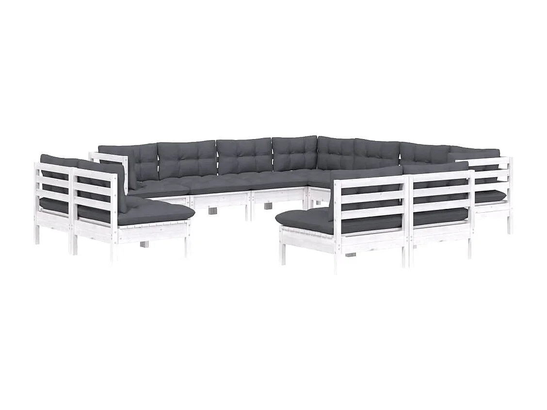 11 pcs conj. lounge de jardim c/ almofadões pinho maciço branco