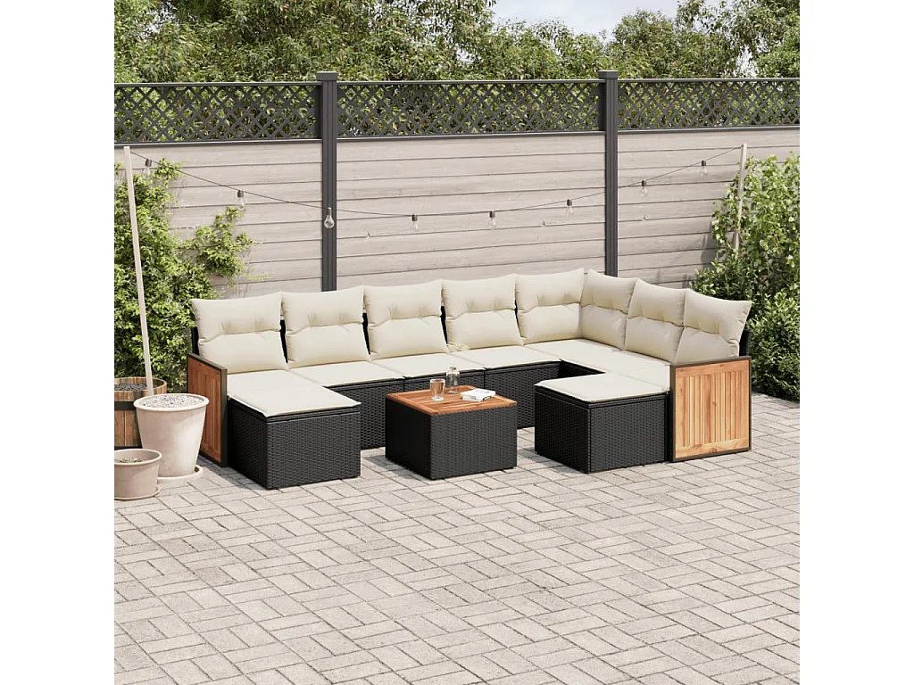 Garden Furniture - Set Divani da Giardino 10pz con Cuscini in Polyrattan Nero