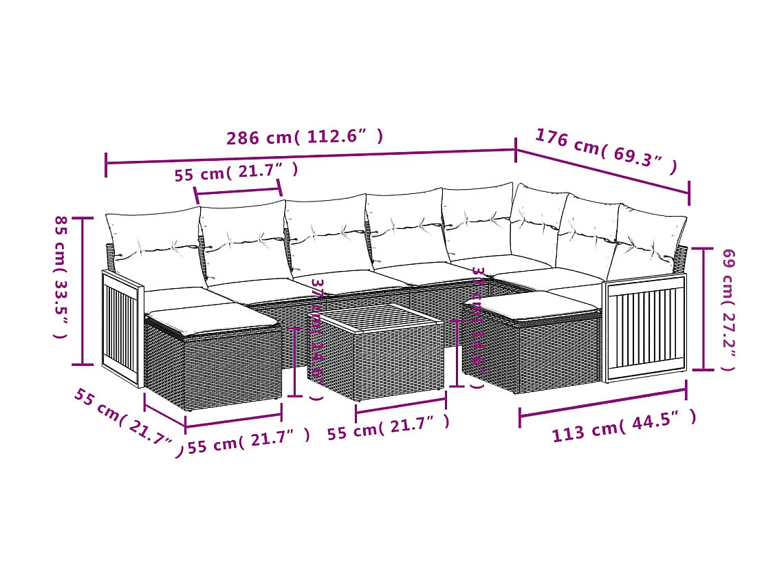 Garden Furniture - Set Divani da Giardino 10pz con Cuscini in Polyrattan Nero
