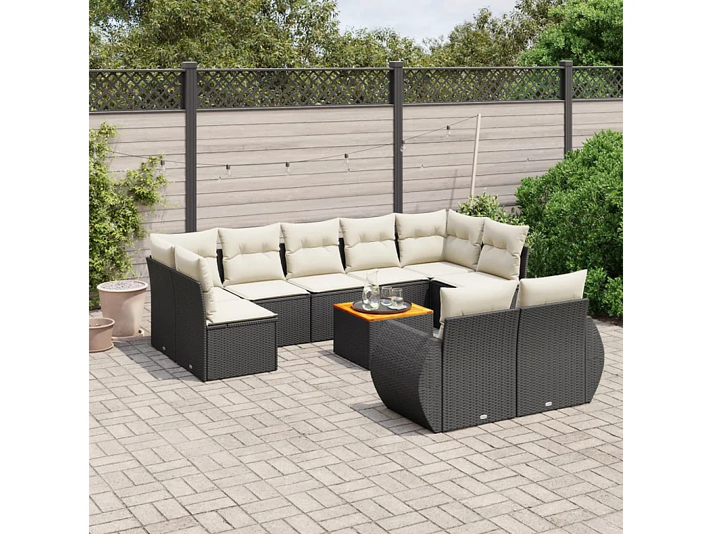 Garden Furniture - Set Divani da Giardino 10pz con Cuscini in Polyrattan Nero