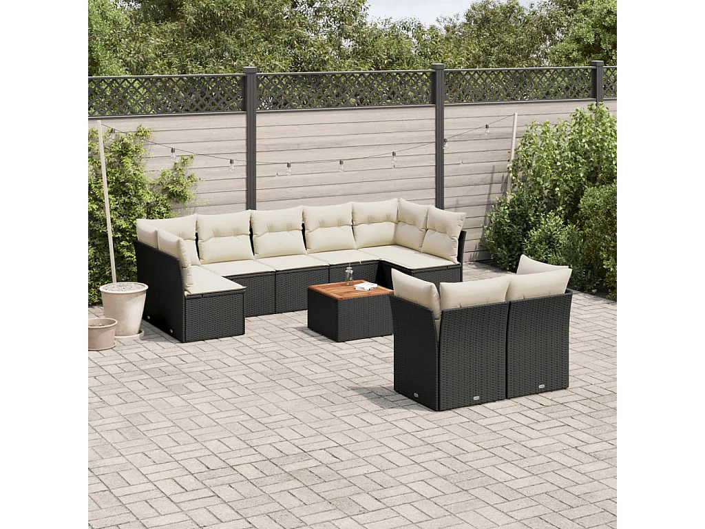 Garden Furniture - 10-tlg. Garten-Sofagarnitur mit Kissen Schwarz Poly Rattan
