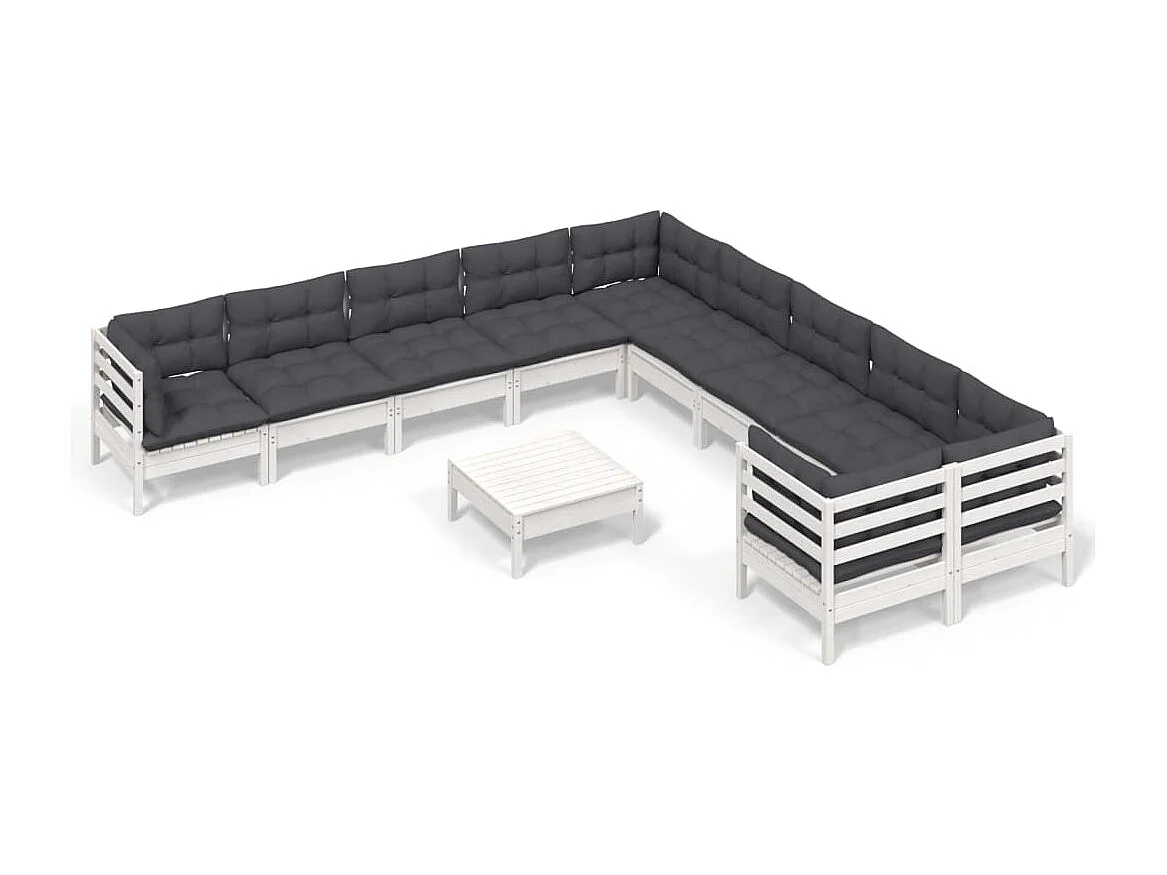 11 pcs conjunto lounge de jardim c/ almofadões pinho branco