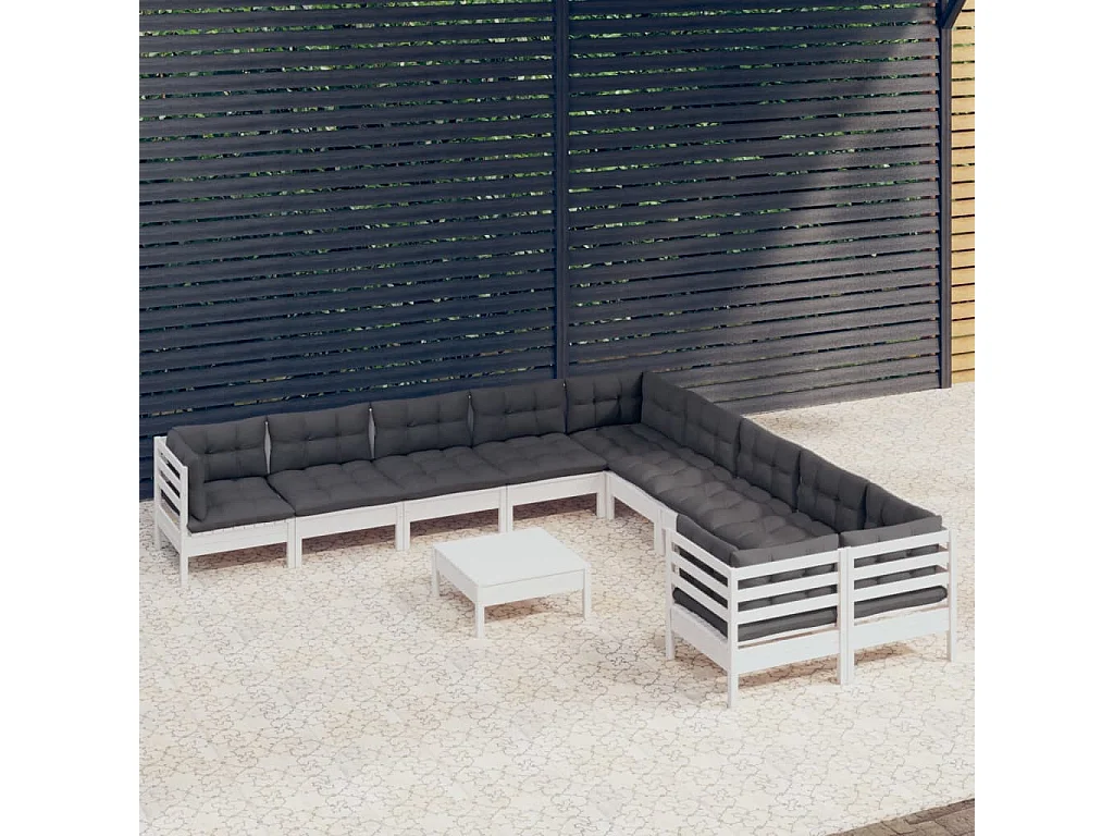 11 pcs conjunto lounge de jardim c/ almofadões pinho branco
