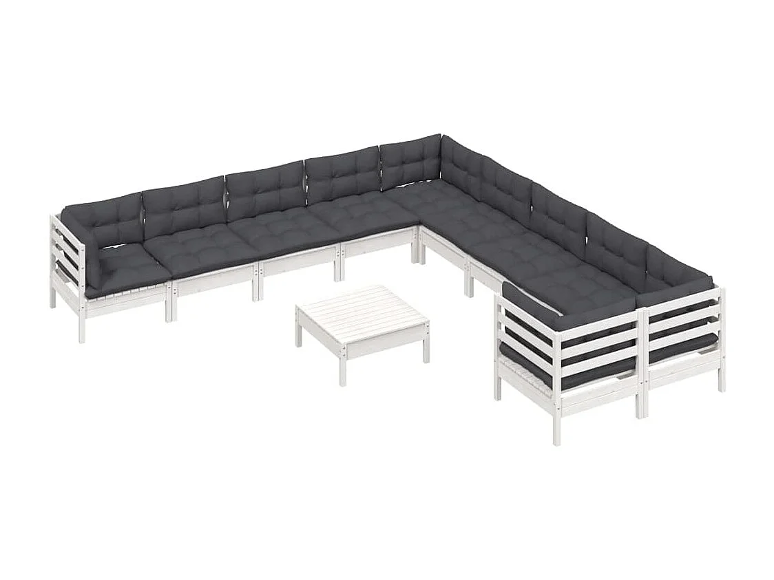 11 pcs conjunto lounge de jardim c/ almofadões pinho branco