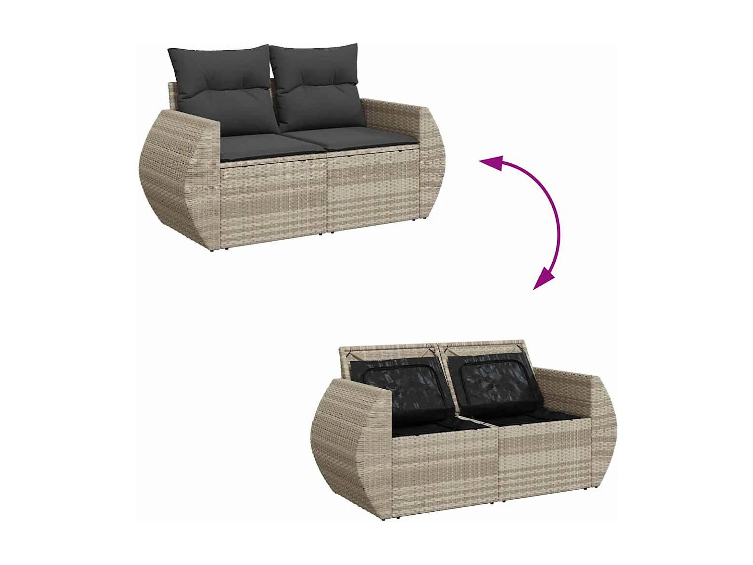 Garden Furniture - 11-tlg. Garten-Sofagarnitur mit Kissen Hellgrau Poly Rattan