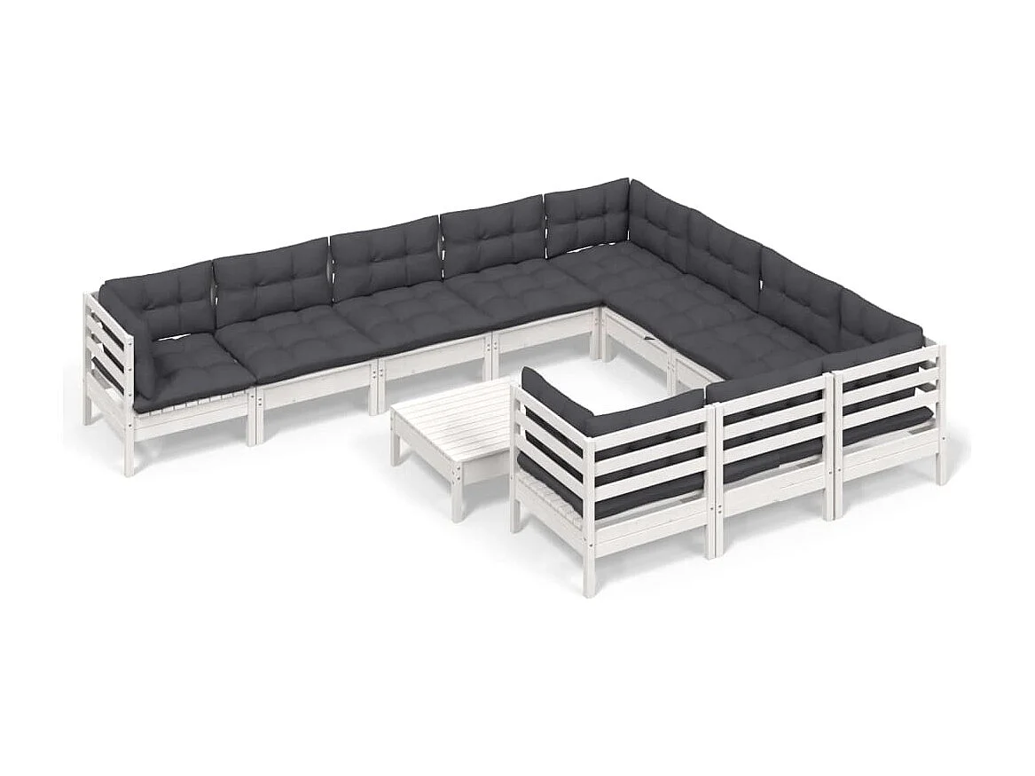 11 pcs conjunto lounge de jardim c/ almofadões pinho branco